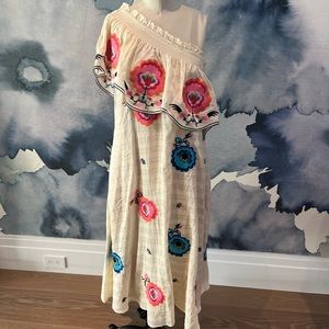 Plenty By Tracy Reese Embroidered Flower One-shoulder Casual Maxi Dress in cream